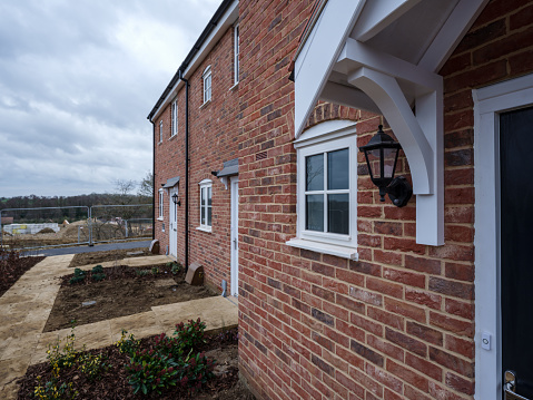 Onehouse, Stowmarket, Suffolk, England - Feb 11 2023: Modern new housing development detail built by Hopkins Homes