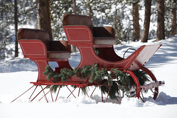 istock Red Sleigh in Snowy Mountain Woods 157586973