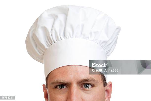 Os Olhos De Um Branco Com Chapéu De Chef Cook - Fotografias de stock e mais imagens de Chefe de Cozinha - Chefe de Cozinha, Chapéu, Chapéu de Cozinheiro