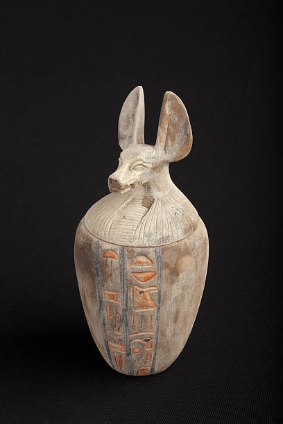 Canopic Jar With Jackal Head As Lid On Black Background Stock Photo Download Image - iStock