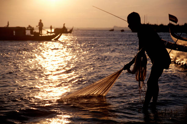 In the evening, on the mighty Mekong river, in Cambodia.