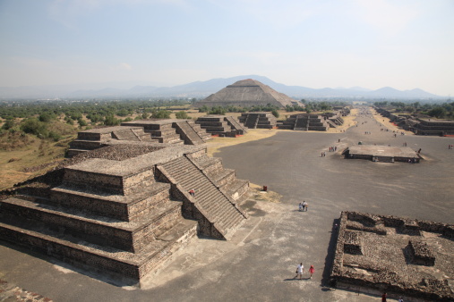 Pyramid of the Sun, seen from Pyramid of the moon at Teotihuacan, near Mexico city.
