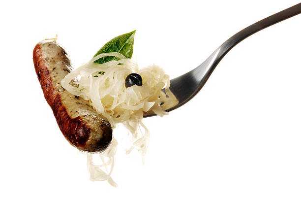 Roast sausages with sauerkraut and mashed potatoes