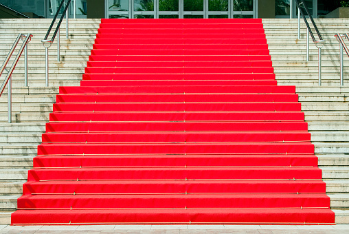 Real Red carpet in front of Palais des Festivals et des Congres de Cannes.