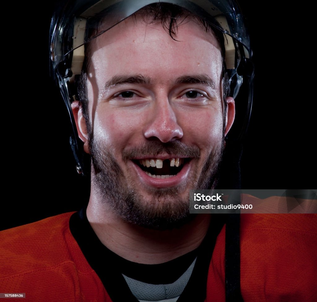 Dente felice hockey mancante - Foto stock royalty-free di Hockey su ghiaccio