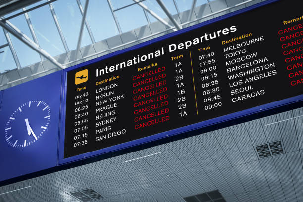 All Flights Cancelled International Departures Information Board with All Flights Cancelled. Photomontage. SEE MY OTHER SIMILAR PHOTOS: fly stock pictures, royalty-free photos & images