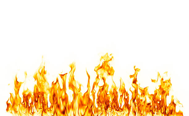 Photo of fire flame isolated over white background