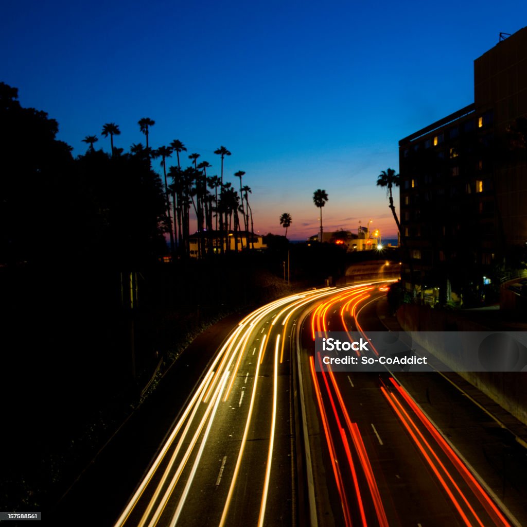 Busy Highway At Night  Multiple Lane Highway Stock Photo