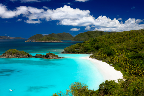 Trunk Bay beach in Saint John in the Virgin Islands in the Caribbean - one of the world's most beautiful beaches