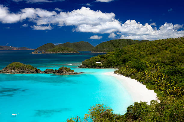 Trunk Bay beach, St. John, US Virgin Islands Trunk Bay beach in Saint John in the Virgin Islands in the Caribbean - one of the world's most beautiful beaches St john stock pictures, royalty-free photos & images