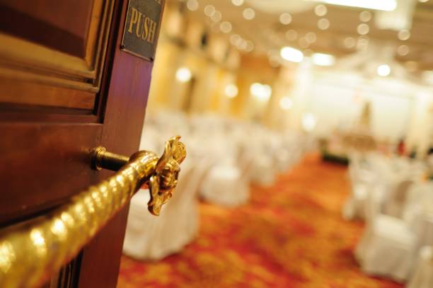 Wedding reception hall entrance focus at the door  wedding hall stock pictures, royalty-free photos & images