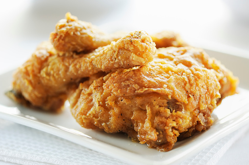 Fried chicken wings isolated on white background.