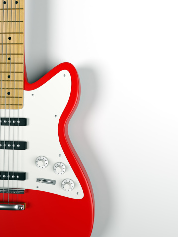 An electric guitar against a white background. Guitar design is my own. Very high resolution 3D render.
