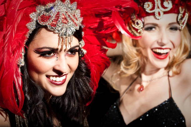 istock Pretty Showgirls in Red Performing on Stage 157589322