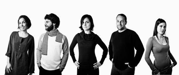 Friends Group of young adults isolated on white background. High contrast, noise added. five people photos stock pictures, royalty-free photos & images