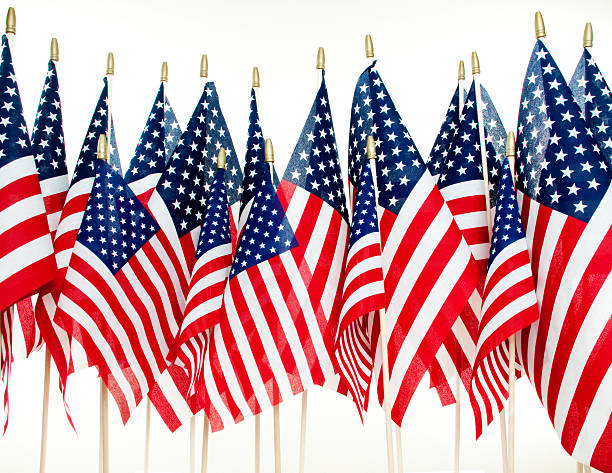 istock American Flags In a Row Isolated on White 157589433