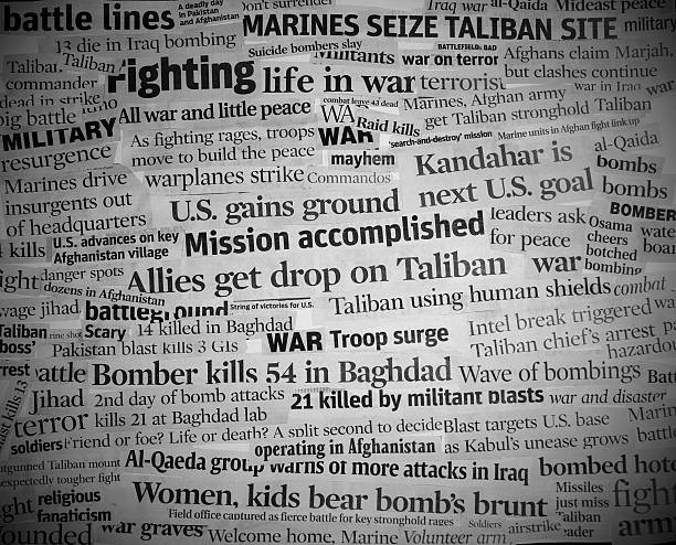 war headlines black and white with vignette  iraq photos stock pictures, royalty-free photos & images