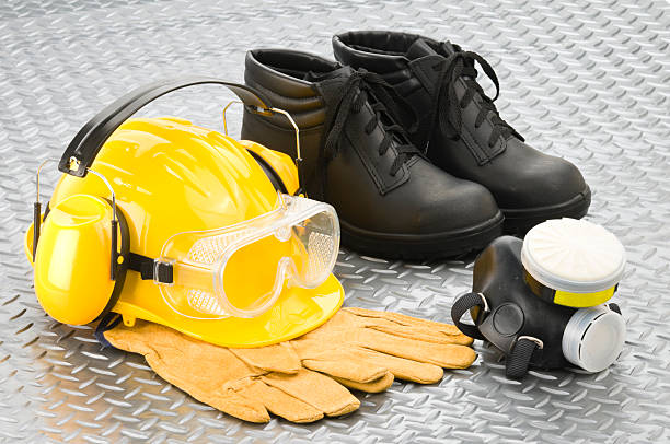 istock Personal safety workwear on diamond plate background 157589999