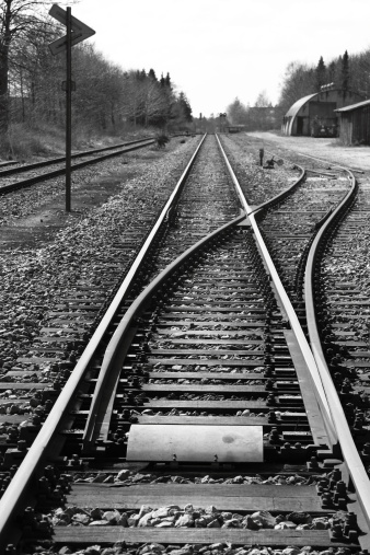 Germany, Berlin, July 09, 2023 - High angle view of railway tracks, Berlin Prenzlauer Berg