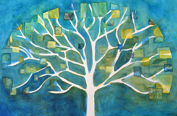 나무 페인팅 - painted image illustration and painting expressionism tree stock illustrations