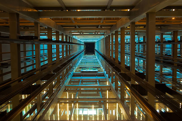 Inside a modern elevator shaft stock photo