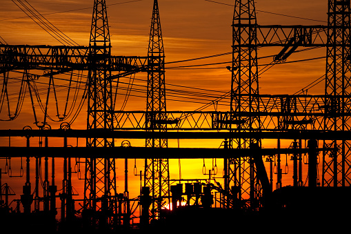 Electric pylons in a magnificient sunset.