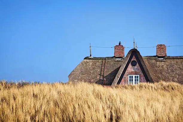 thatched house behind a dune on Sylt - Germany