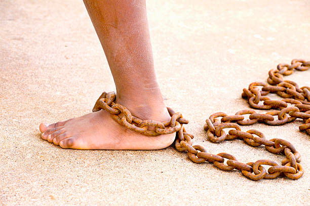 Chained dirty leg stock photo