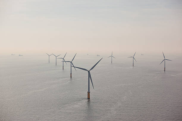 Offshore wind park  floating electric generator stock pictures, royalty-free photos & images