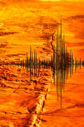 Falla sísmica en el desierto con medidor photo