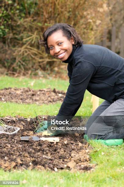 African American Kniend Auf Und Pflanzen Schalotten Und Zwiebeln Stockfoto und mehr Bilder von Pflanzen