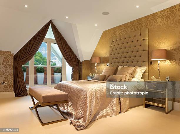 Luxurious Bedroom Suite Stock Photo - Download Image Now - Gold Colored, Bedroom, Curtain
