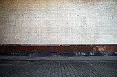 Urban background UK - White brick wall with sidewalk