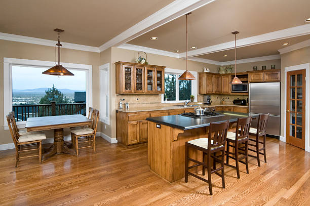 istock A modern wood kitchen with hard wood flooring 157592633