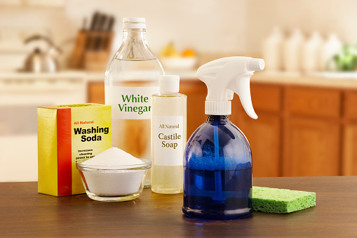 All organic, eco-friendly kitchen cleaner. Made with castile soap, washing soda, white vinegar and water.