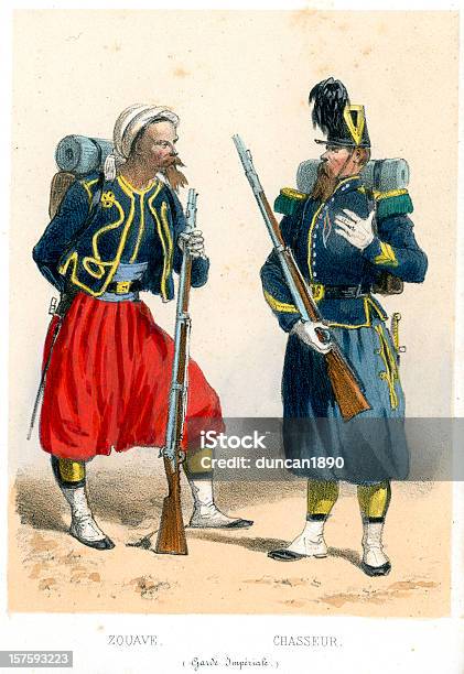 Vetores de French Soldados Do Século Xix e mais imagens de 1850-1859 - 1850-1859, Acessório de Vestuário Histórico, Antiguidade
