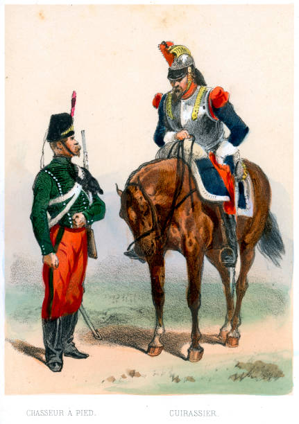 ilustrações, clipart, desenhos animados e ícones de french soldados do século xix - illustration and painting rifle hunting old fashioned