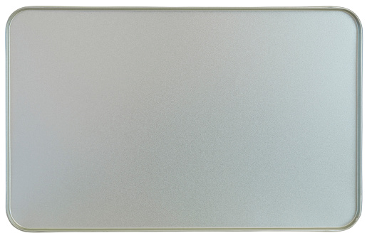 Silver textured metal surface with cramped or folded back edges. The edge creates a 3D-effect. This is the bottom of a metal box. Horizontal orientation. The image has been shot full frame and close up. Ideal for backgrounds. The dimensions of the photo are 3307 px x 2148 px.