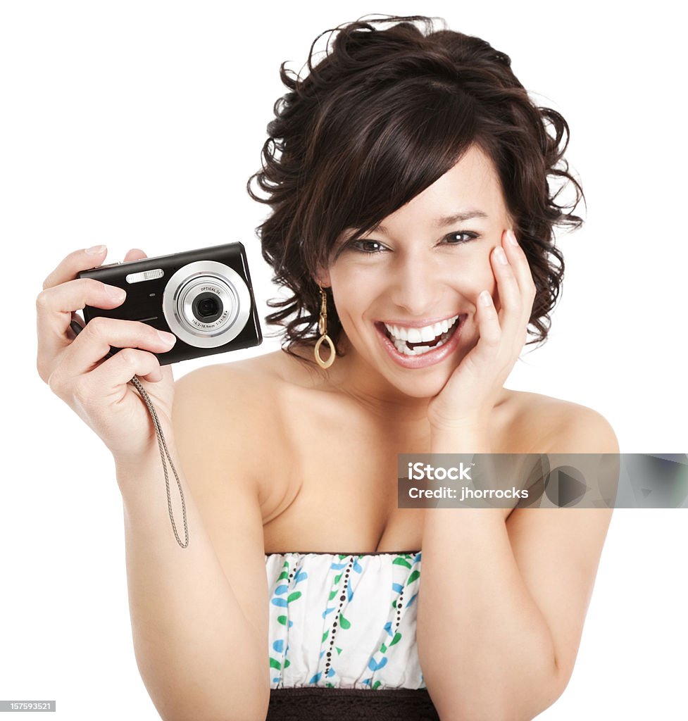 Attraktive junge Frau mit Digitalkamera - Lizenzfrei Attraktive Frau Stock-Foto