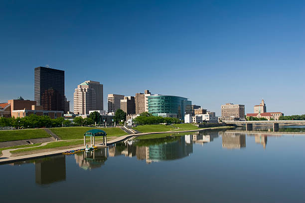 Dayton Ohio morning city scape and its reflection Dayton Morning Cityscape. Dayton, Ohio, USA. As of May 2009. dayton ohio skyline stock pictures, royalty-free photos & images
