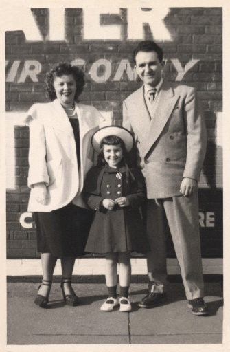 Mom, dad, and daughter. Family portrait circa 1946,  Brooklyn, New York.