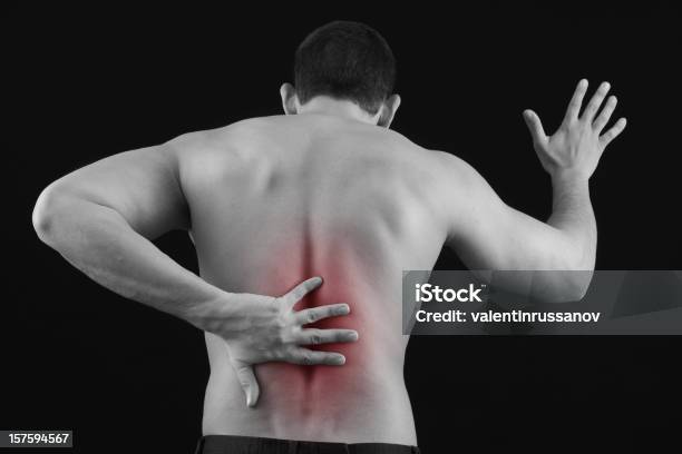 Back Pain Stock Photo - Download Image Now - Backache, Black And White, Adult