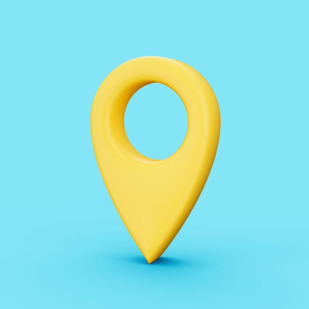 istock 3d Shiny Yellow Location Map Pin Or Navigation Symbol Icon On Soft Blue Background 3d Illustration 1575969643