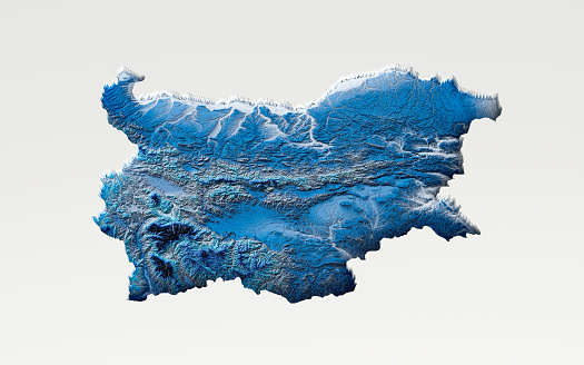 3d Deep Blue Water Bulgaria Map Shaded Relief Texture Map On White Background 3d Illustration\nSource Map Data: tangrams.github.io/heightmapper/,\nSoftware Cinema 4d