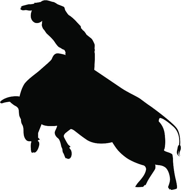 illustrazioni stock, clip art, cartoni animati e icone di tendenza di silhouette bullrider - rodeo bull bull riding cowboy