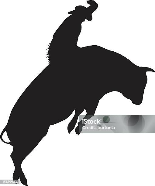 Bullrider Силуэт — стоковая векторная графика и другие изображения на тему Bull Riding - Bull Riding, Белый фон, Бык - животное