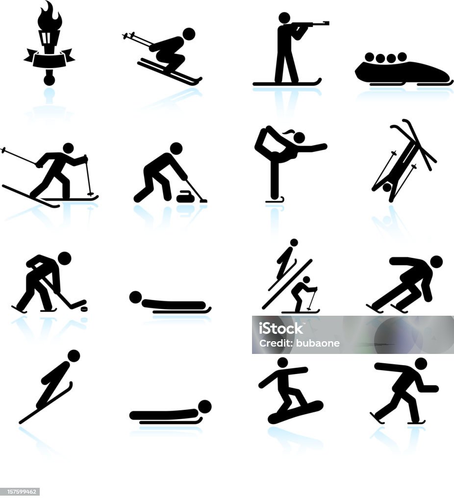 sports d'hiver noir & blanc Ensemble d'icônes vectorielles libres de droits - clipart vectoriel de Icône libre de droits