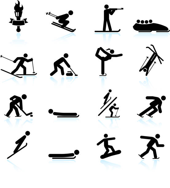 Winter sports black & white royalty free vector icon set Winter sports black & white icon set sport torch stock illustrations