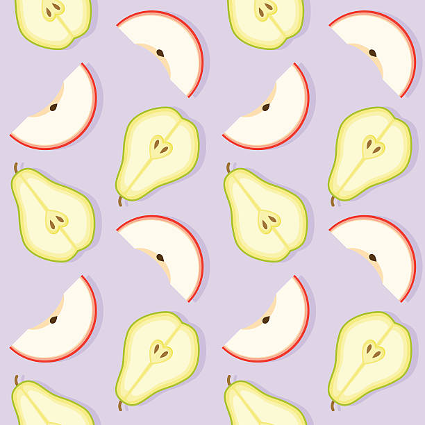 ilustraciones, imágenes clip art, dibujos animados e iconos de stock de patrón sin costuras de pera y manzana - portion apple food pattern