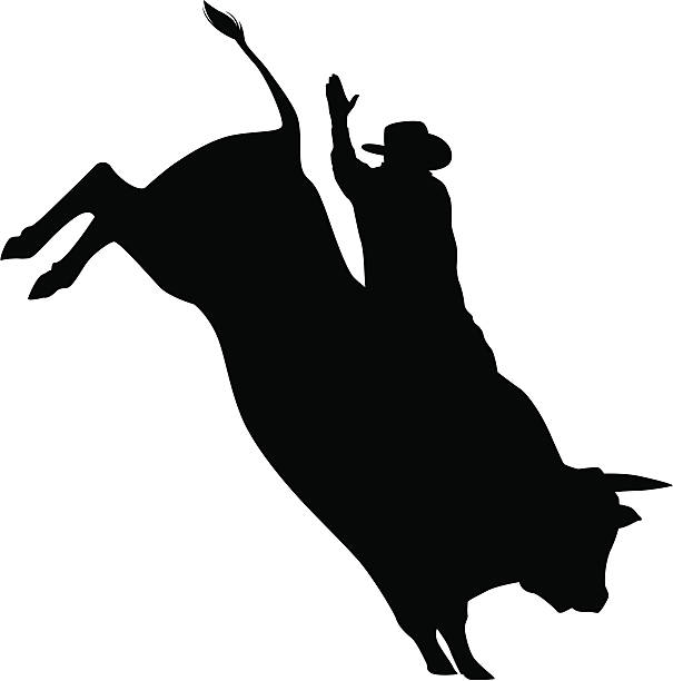 illustrazioni stock, clip art, cartoni animati e icone di tendenza di silhouette bullrider - rodeo bull bull riding cowboy